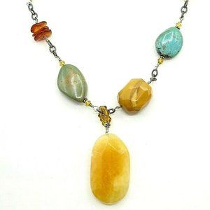 Silpada Turquoise, Honey Jade, & Amber Sterling 925 Boho Necklace N1296 $134